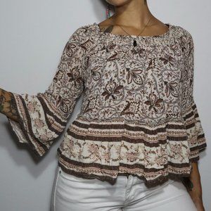 American Eagle Women's Blouse Flare 3/4 Long Sleeve Floral Size Small